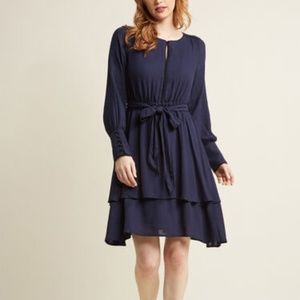 ModCloth Tiered Long Sleeve Dress with Piping, XL